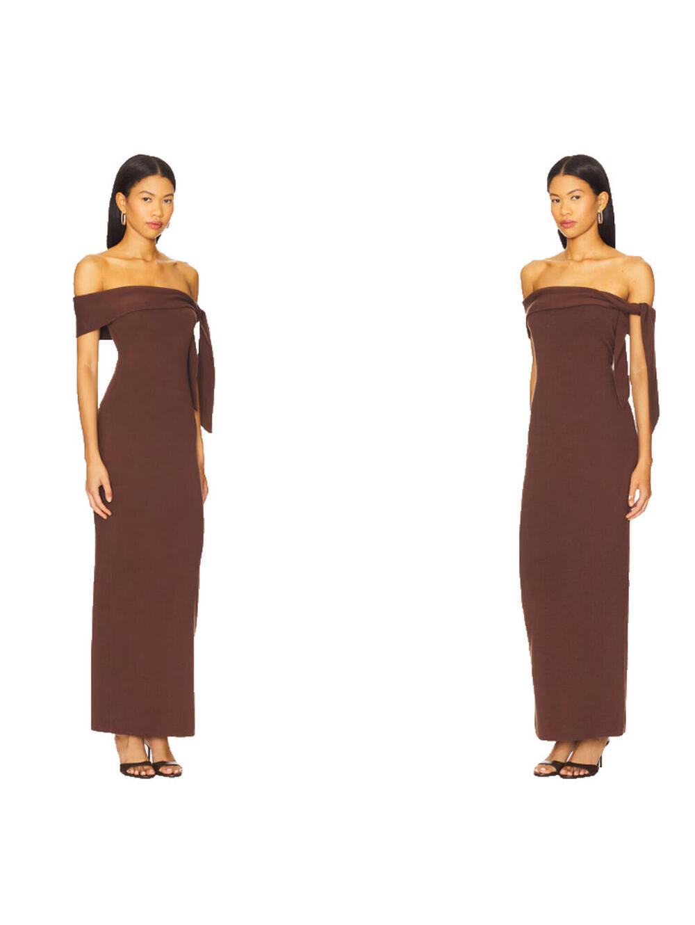 SNDYS Jaymes Maxi Dress Deep brown Off Shoulder Side Tie Knit Gown Size L NEW